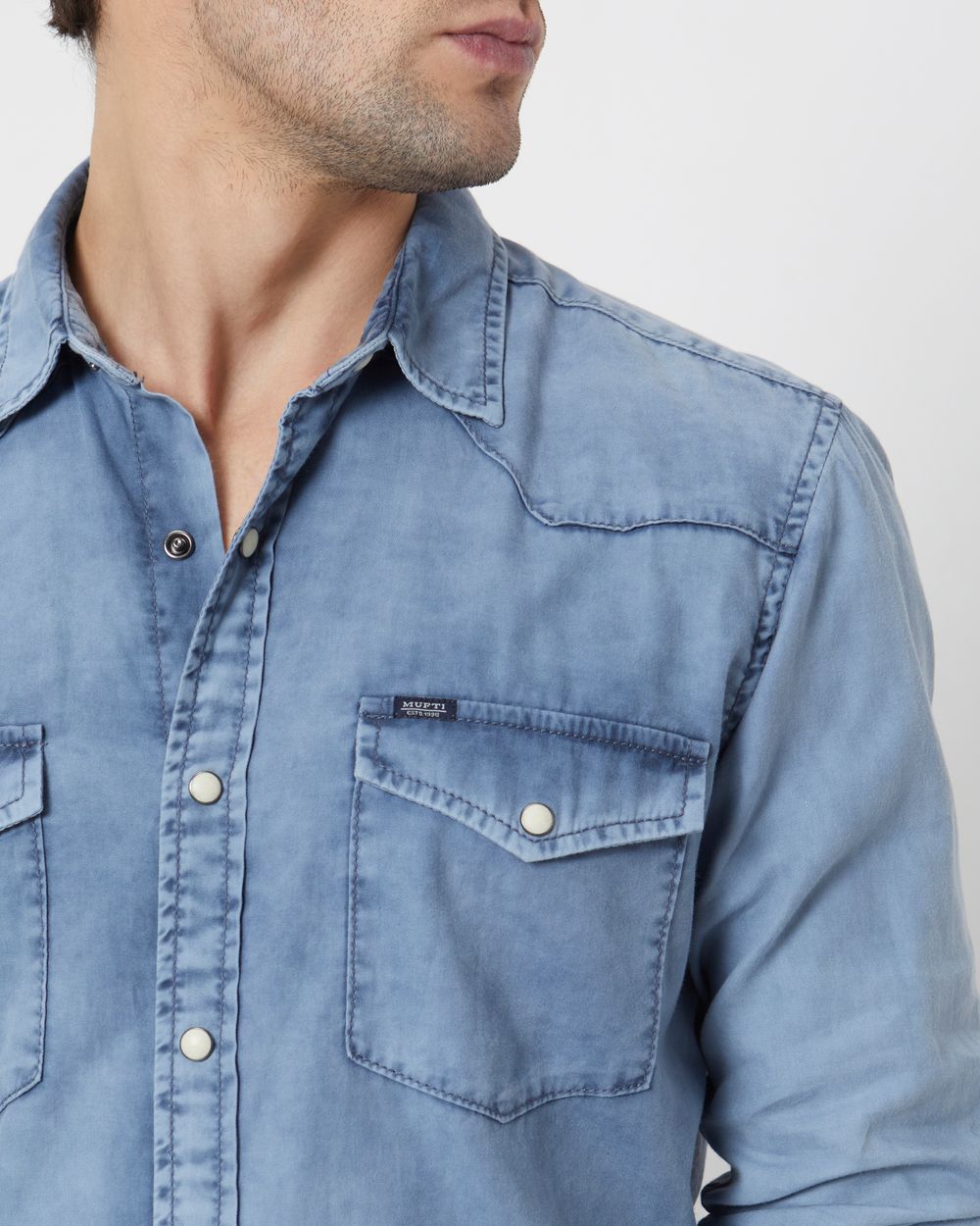 Light Blue Western Plain Slim Fit Casual Shirt