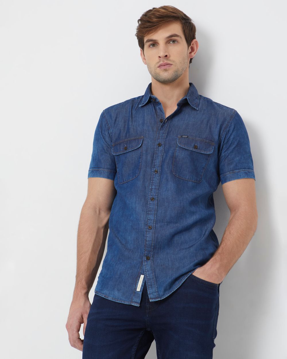 Indigo Blue Denim Plain Slim Fit Casual Shirt