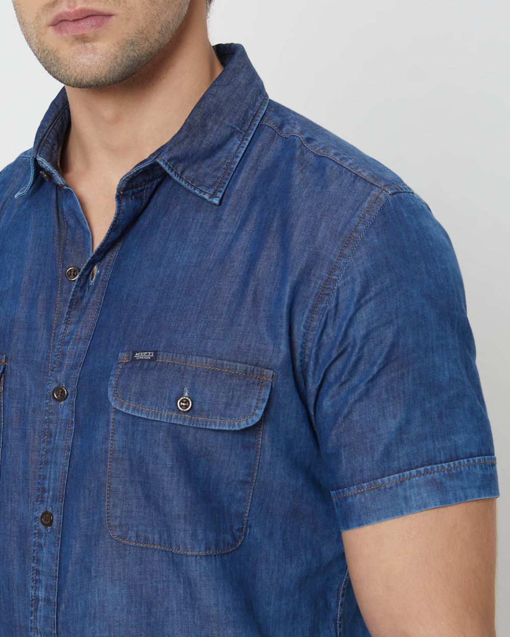 Indigo Blue Denim Plain Slim Fit Casual Shirt