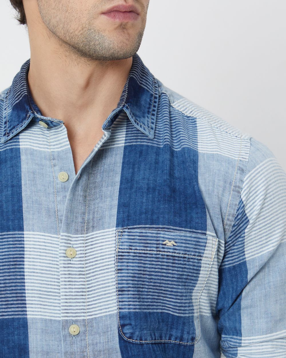 Mid Blue Large Check Slim Fit Casual Shirt