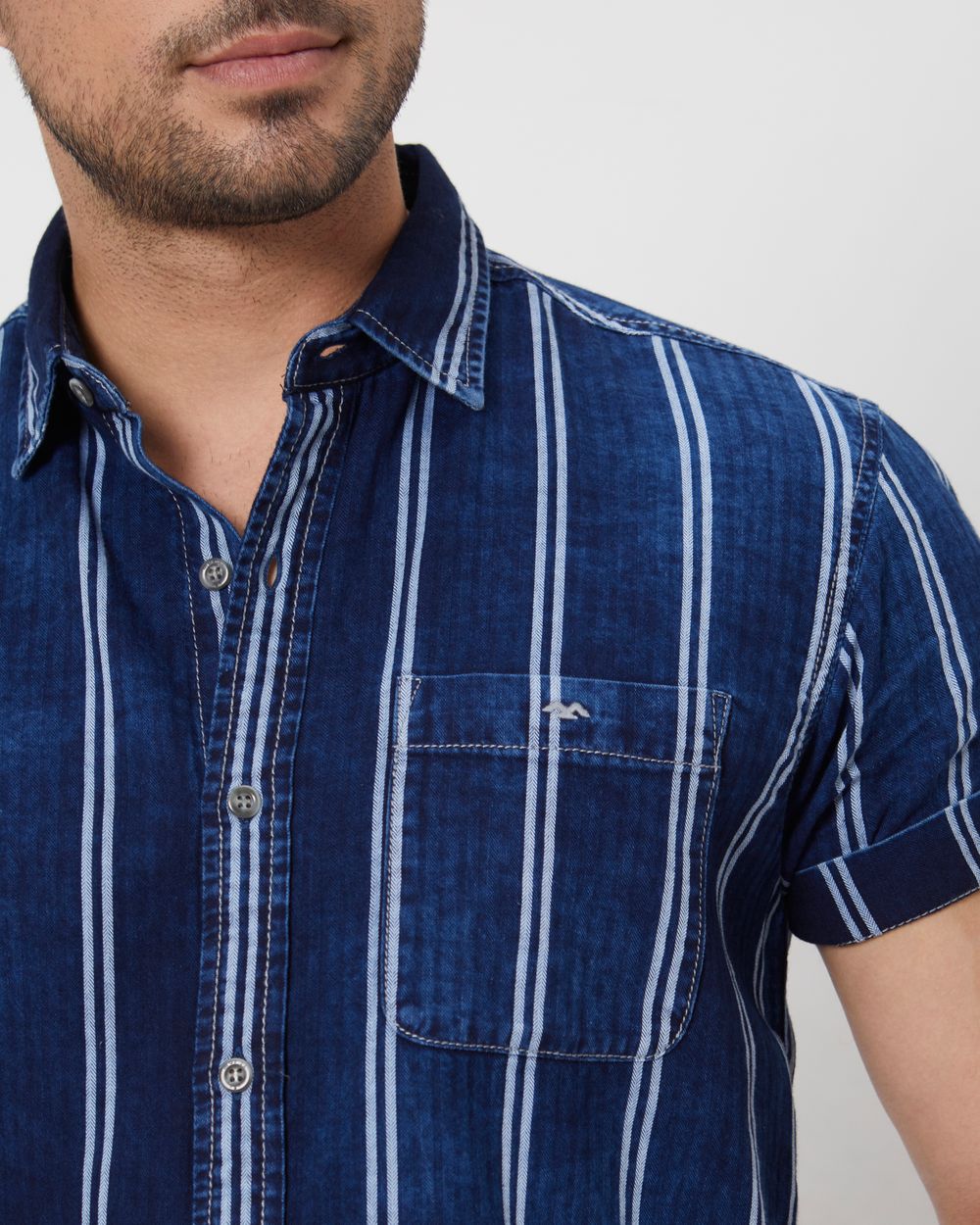 Indigo Blue Denim Stripe Slim Fit Casual Shirt