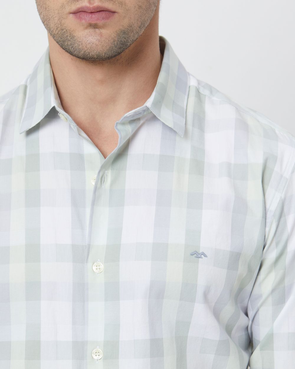 Light Green Large Check Slim Fit Casual Shirt