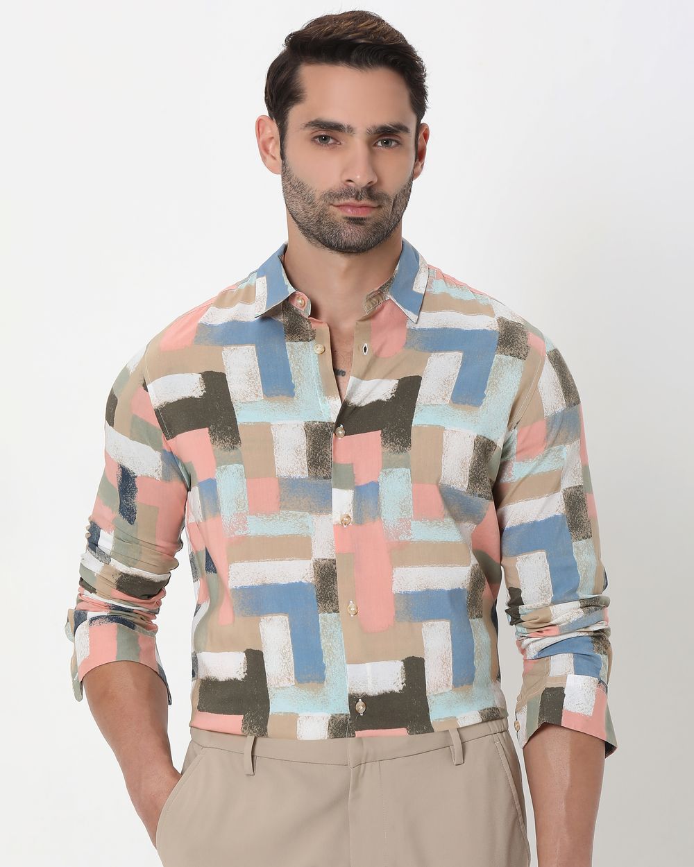 Multi Geometric Print Slim Fit Casual Shirt