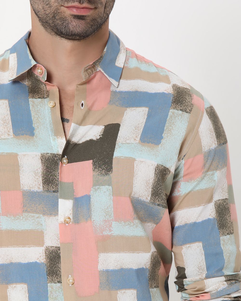 Multi Geometric Print Slim Fit Casual Shirt
