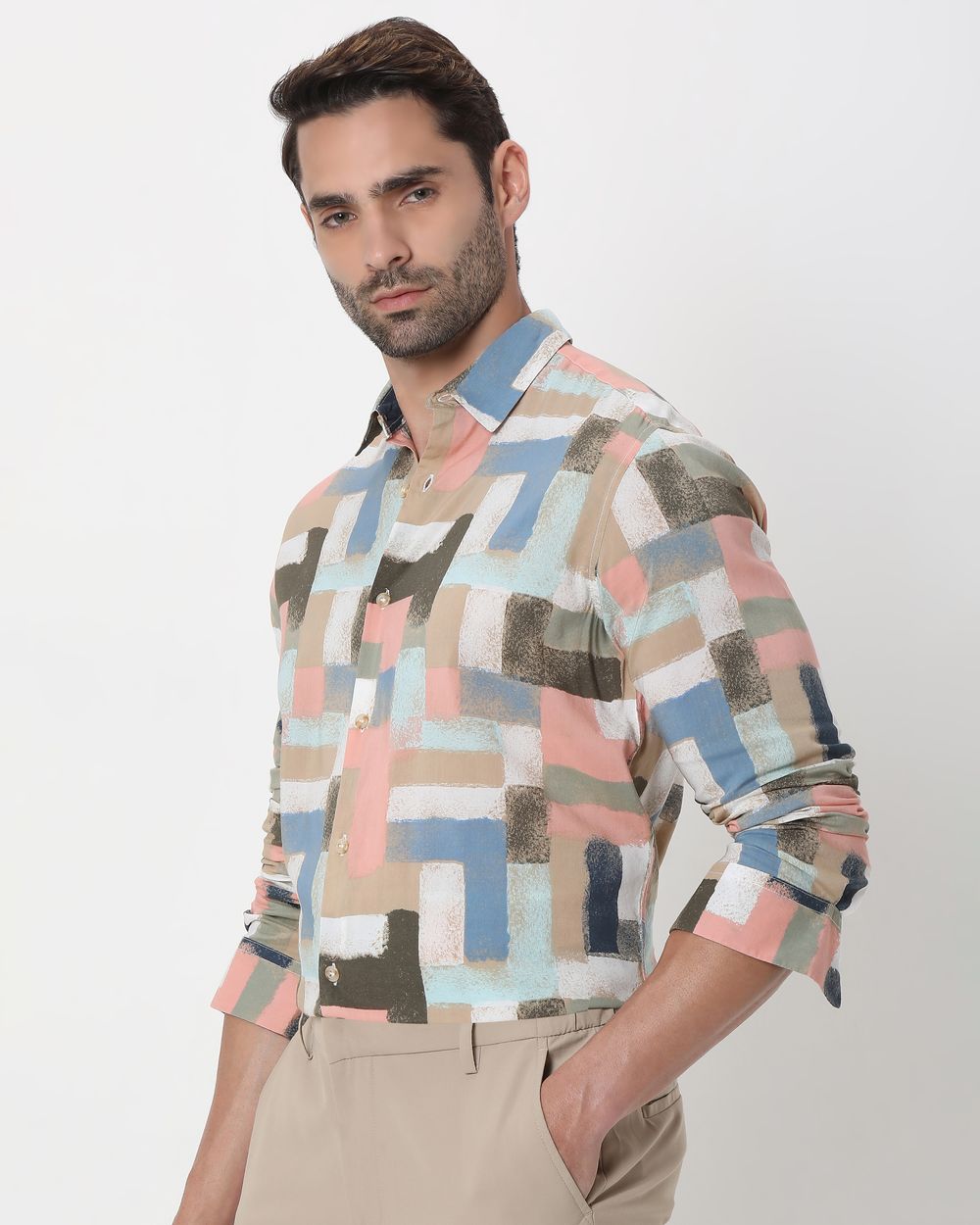 Multi Geometric Print Slim Fit Casual Shirt