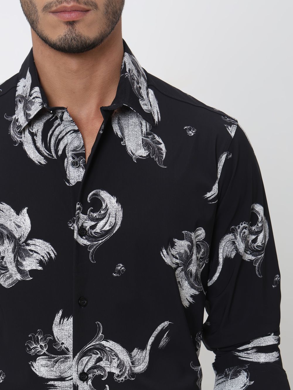 Black Abstract Print Slim Fit Casual Shirt