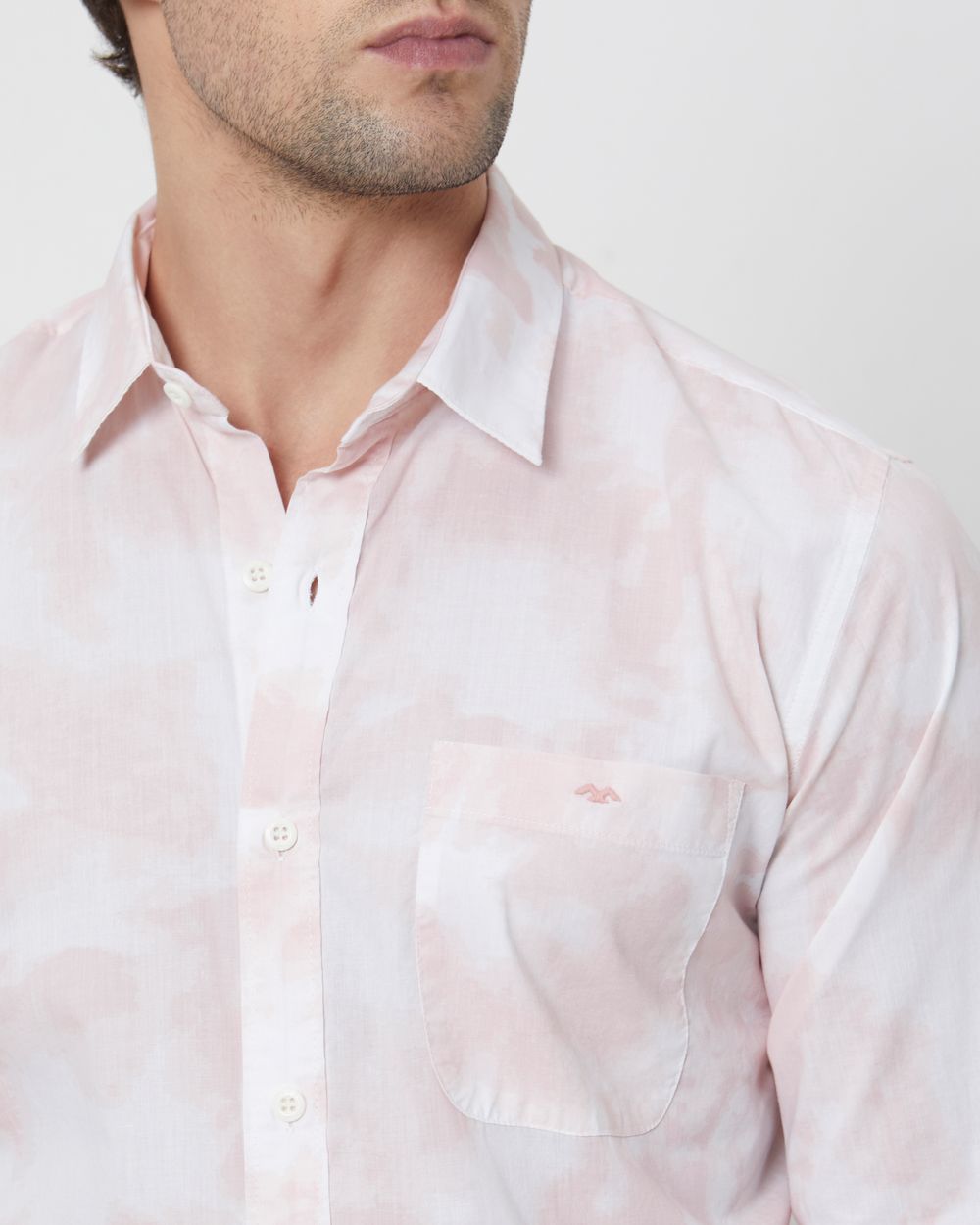 Pink & White Cloudprint Slim Fit Casual Shirt