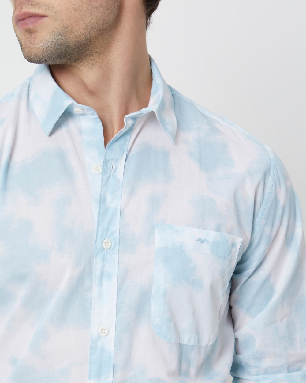 Light Blue & White Cloudprint Slim Fit Casual Shirt