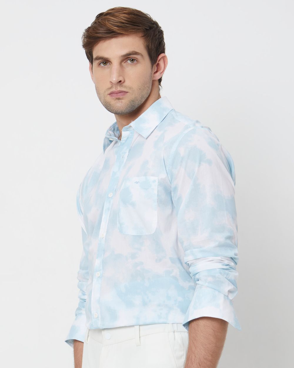 Light Blue & White Cloudprint Slim Fit Casual Shirt
