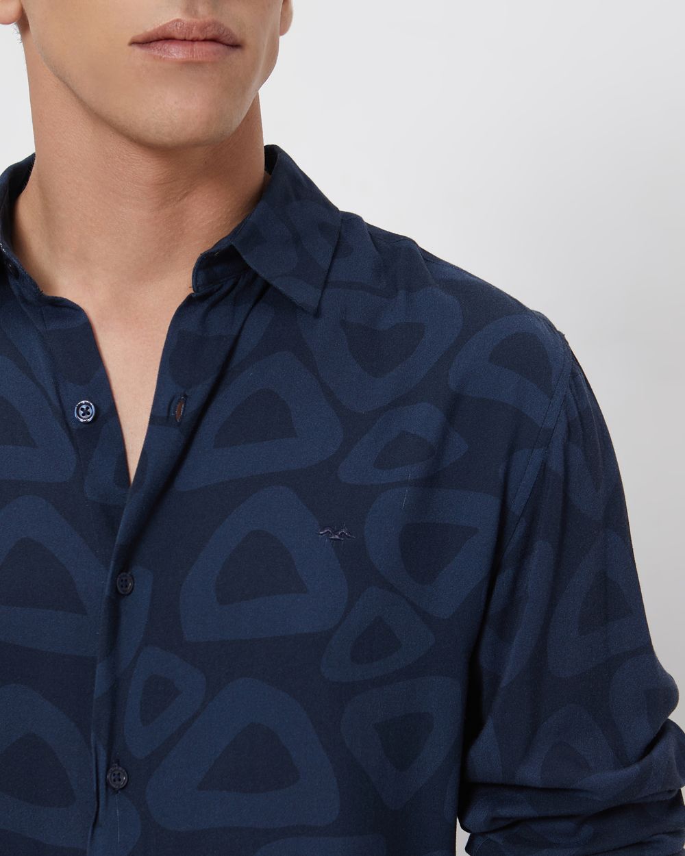 Navy Abstract Print Slim Fit Casual Shirt