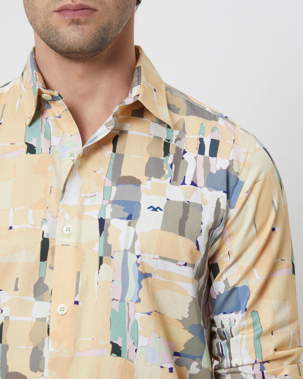 Yellow Digital Print Slim Fit Casual Shirt