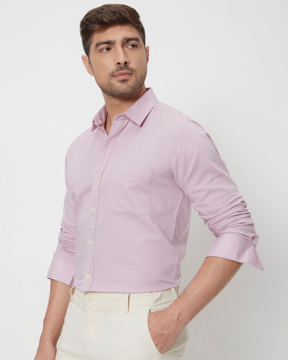 Lilac Cotton Linen Slim Fit Casual Shirt