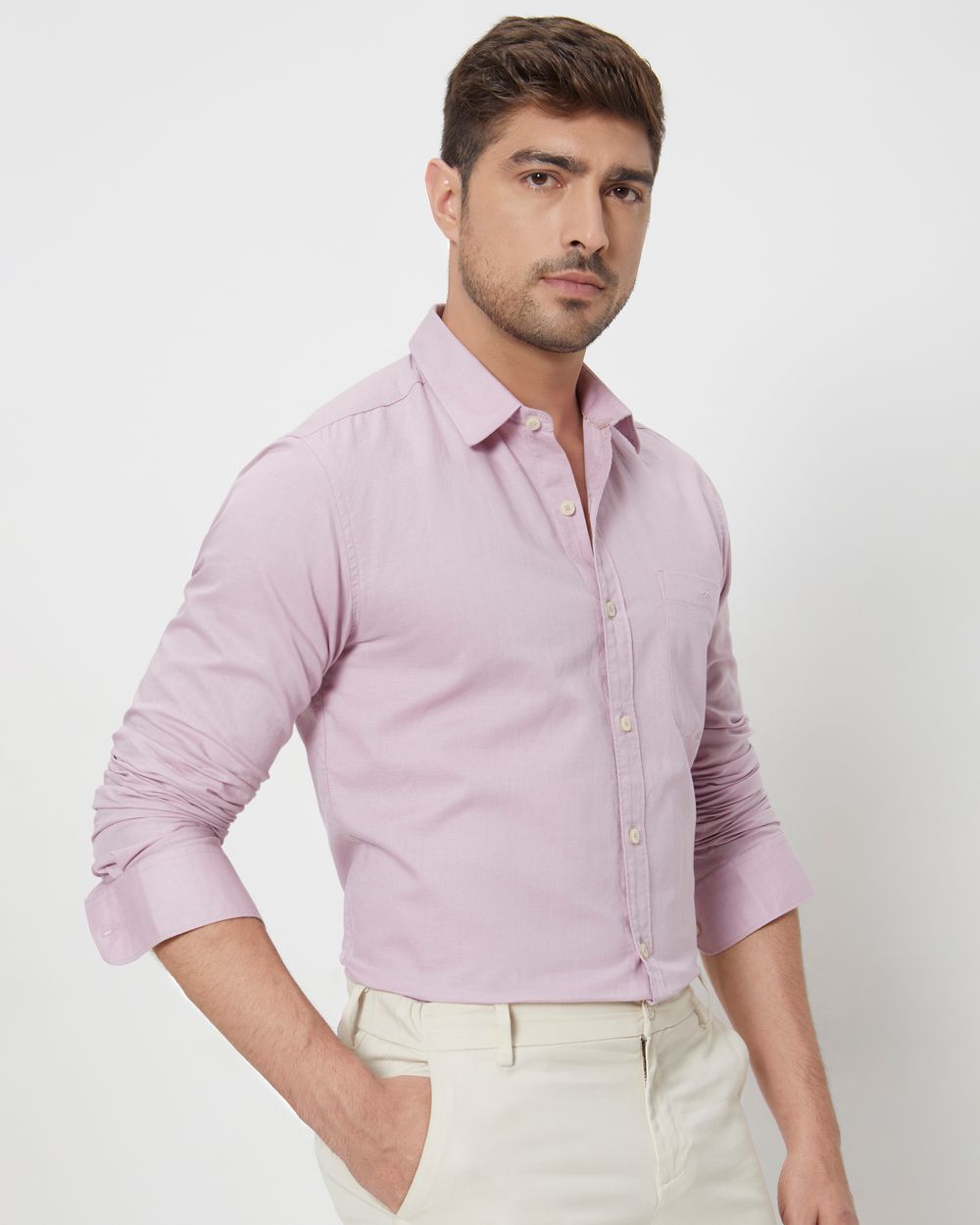Lilac Cotton Linen Slim Fit Casual Shirt