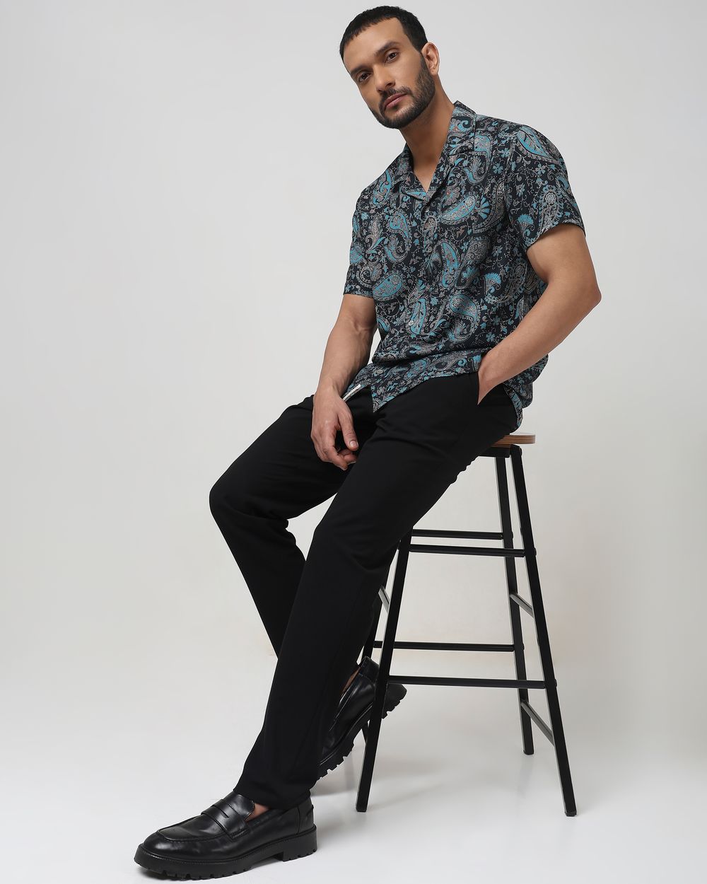 Black Paisley Print Relaxed Fit Casual Shirt