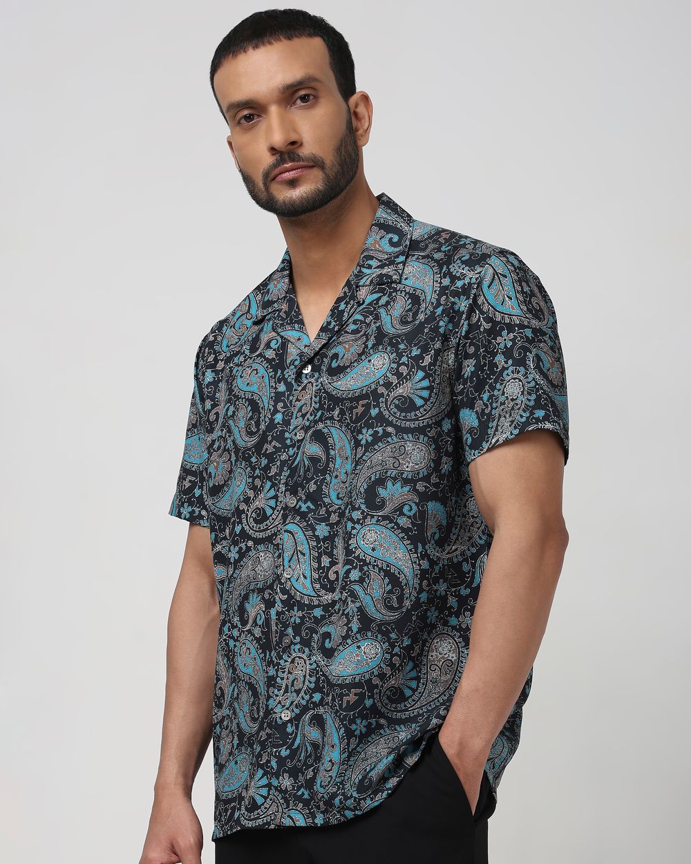 Black Paisley Print Relaxed Fit Casual Shirt