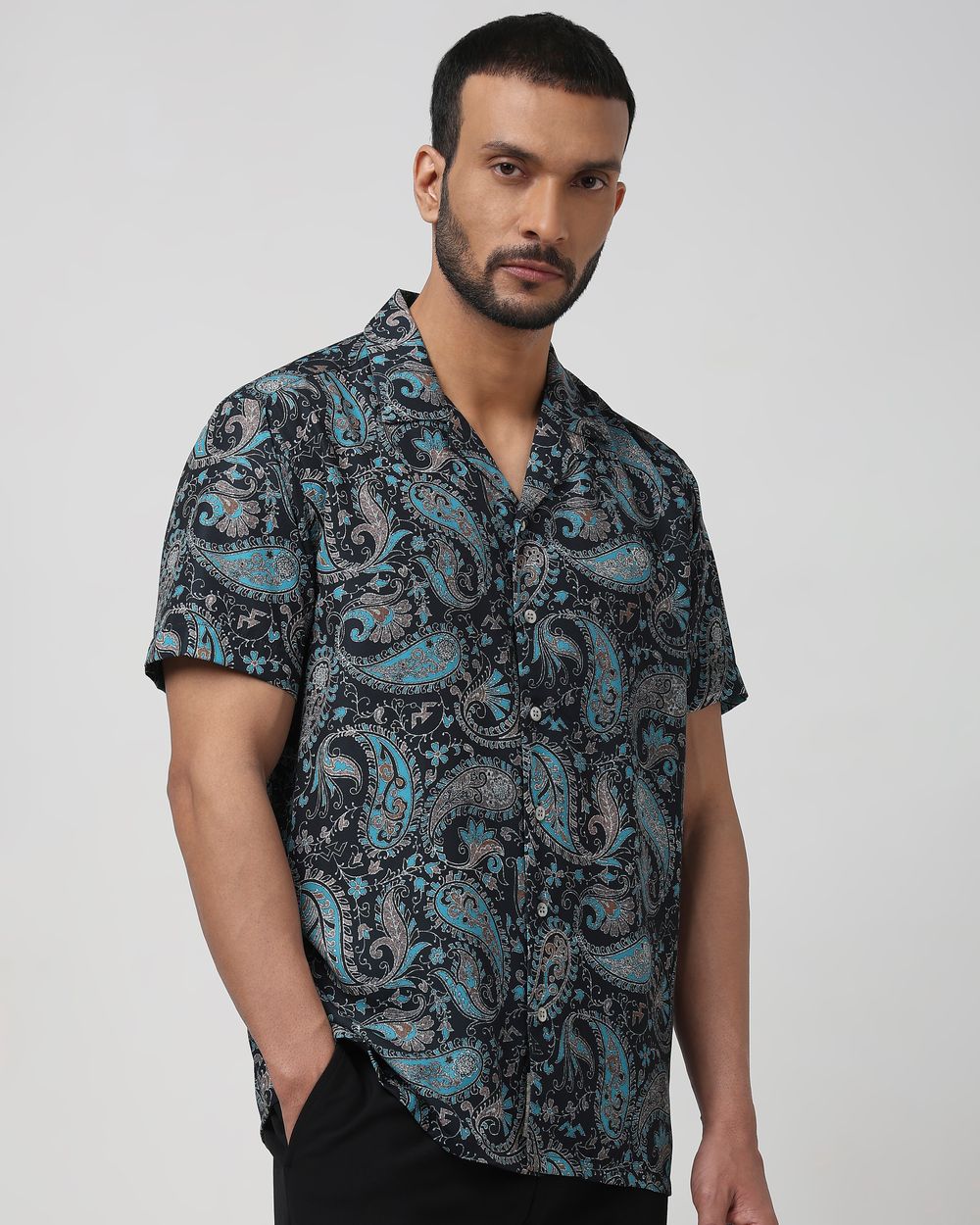 Black Paisley Print Relaxed Fit Casual Shirt