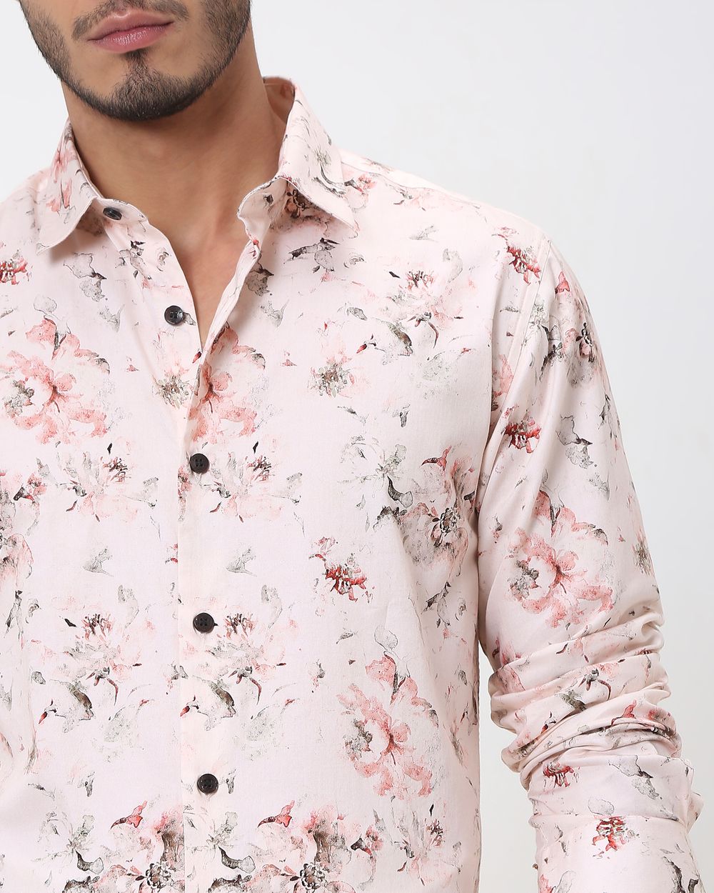 Pink Floral Print Slim Fit Casual Shirt