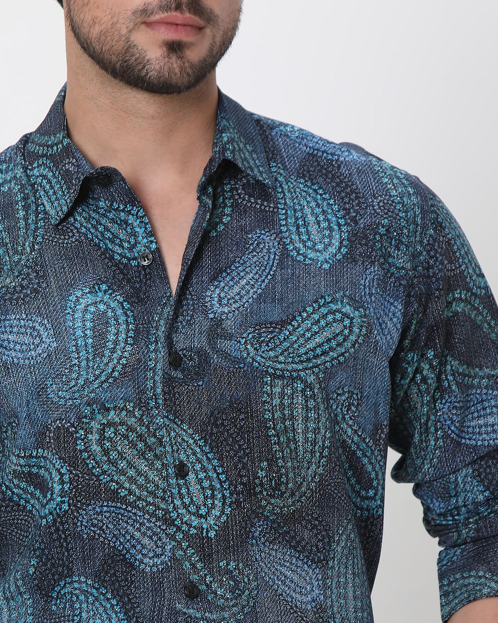 Blue Paisley Print Slim Fit Casual Shirt