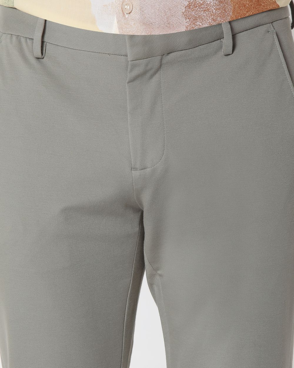 Light Olive Ankle Length Stretch Chinos Trouser