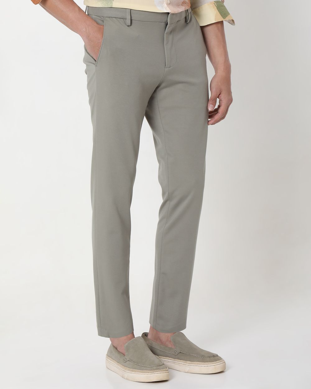Light Olive Ankle Length Stretch Chinos Trouser
