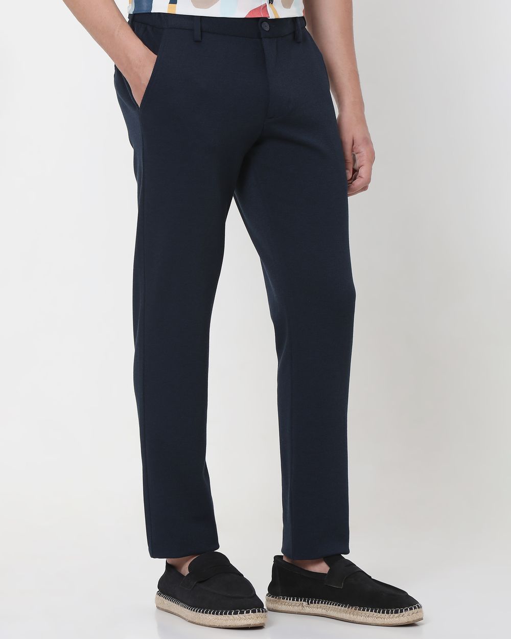 Navy Slim Fit Textured Jersey Stretch Chinos