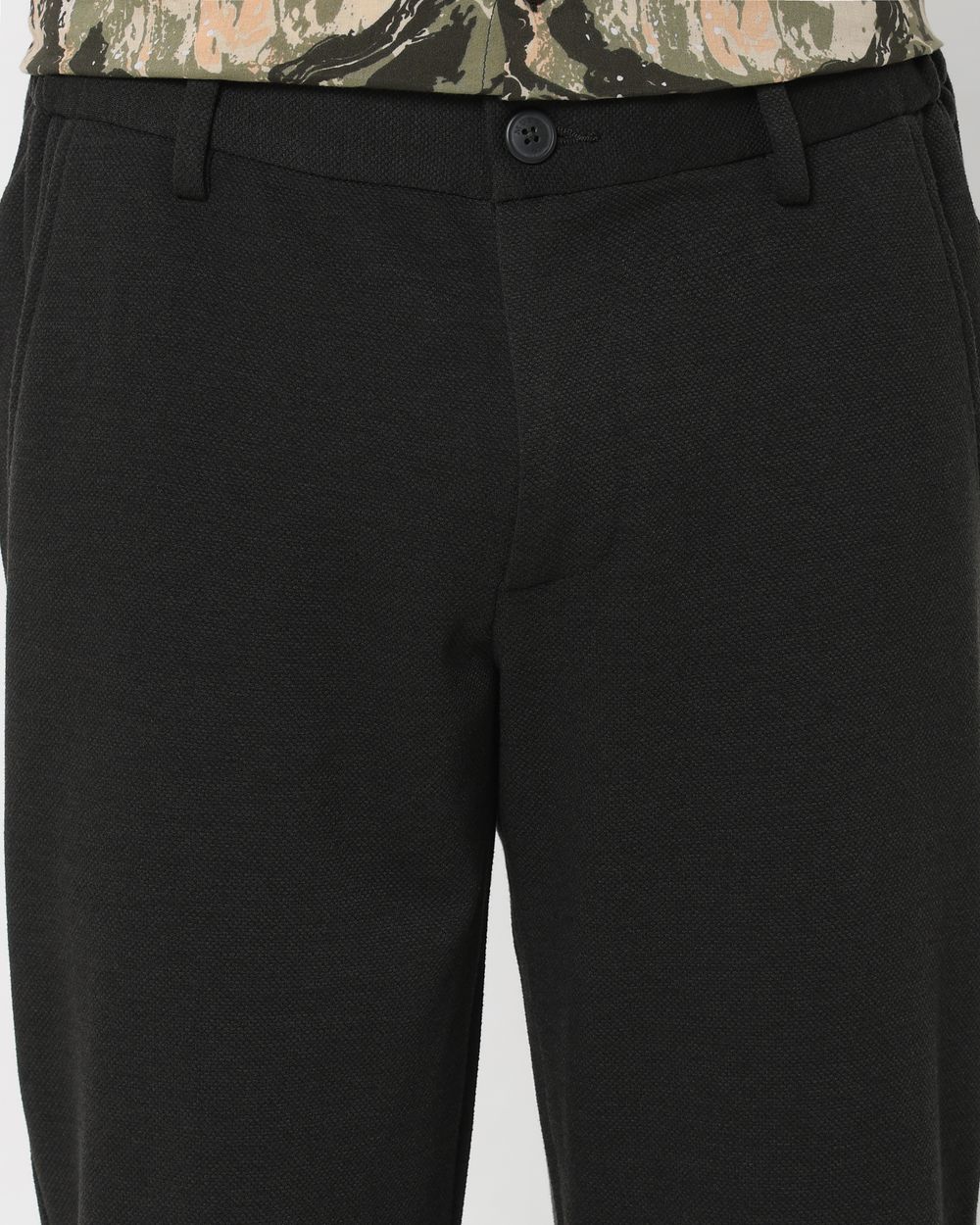 Olive Slim Fit Textured Jersey Stretch Chinos