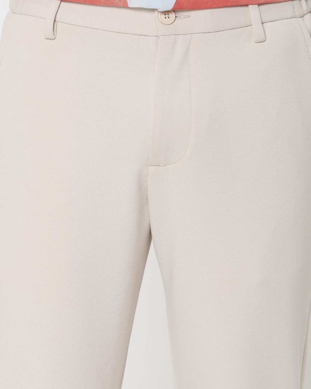 Off White Slim Fit Textured Jersey Stretch Chinos