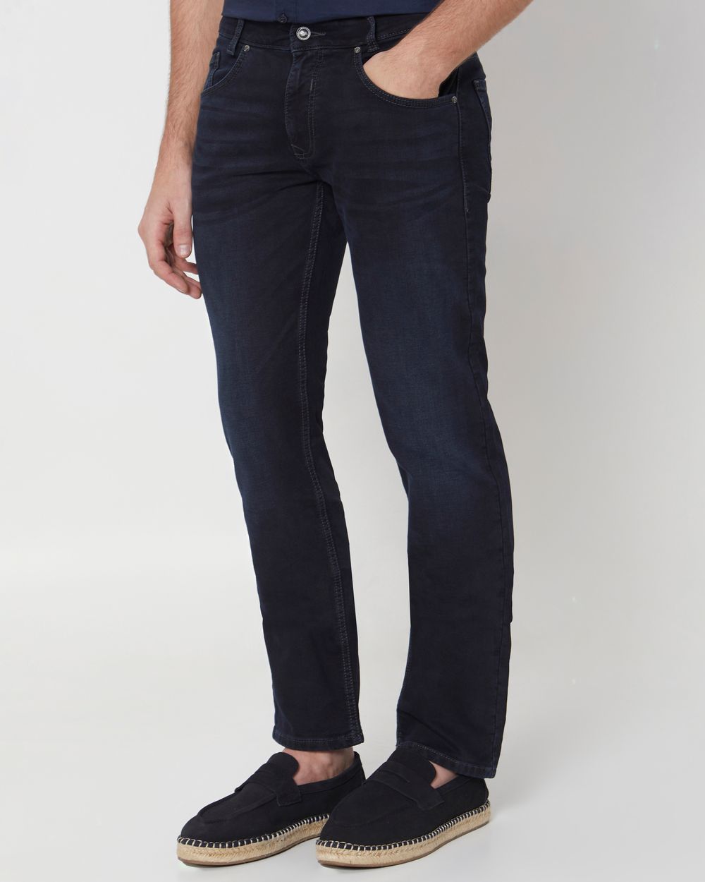 Blue Black Straight Fit Denim Deluxe Stretch Jeans