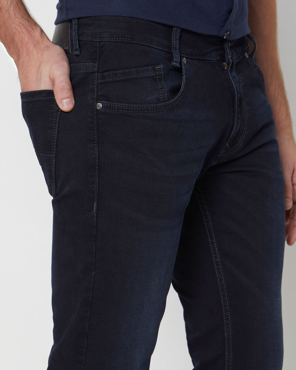 Blue Black Straight Fit Denim Deluxe Stretch Jeans