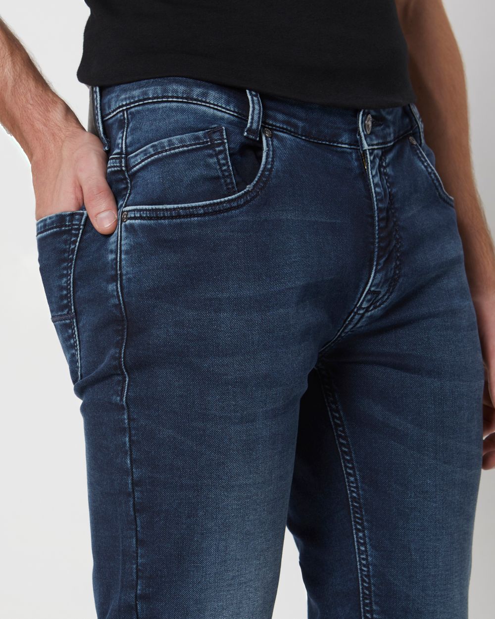 Blue Black Narrow Fit Denim Deluxe Stretch Jeans