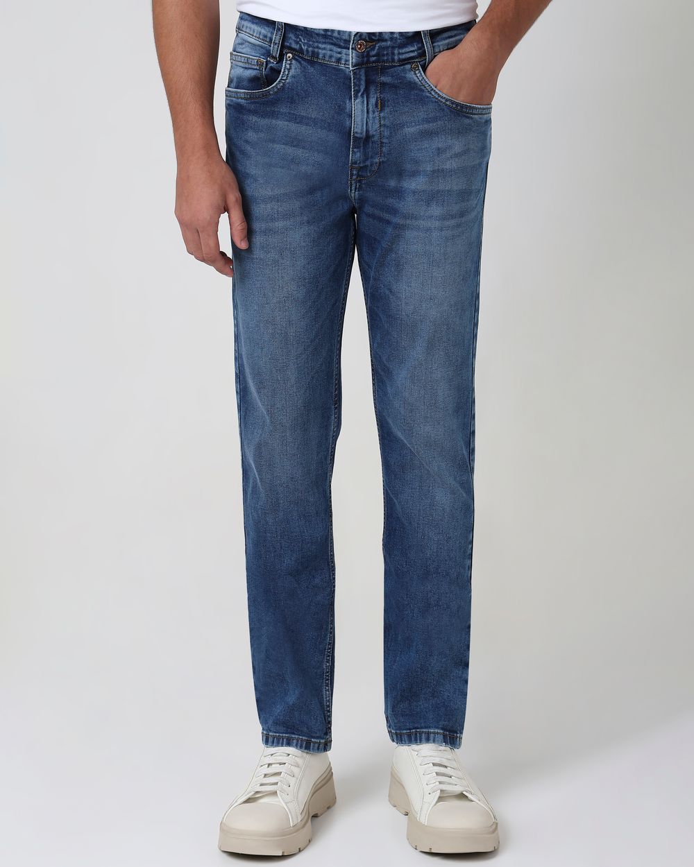 Mid Blue Straight Fit Originals Stretch Jeans