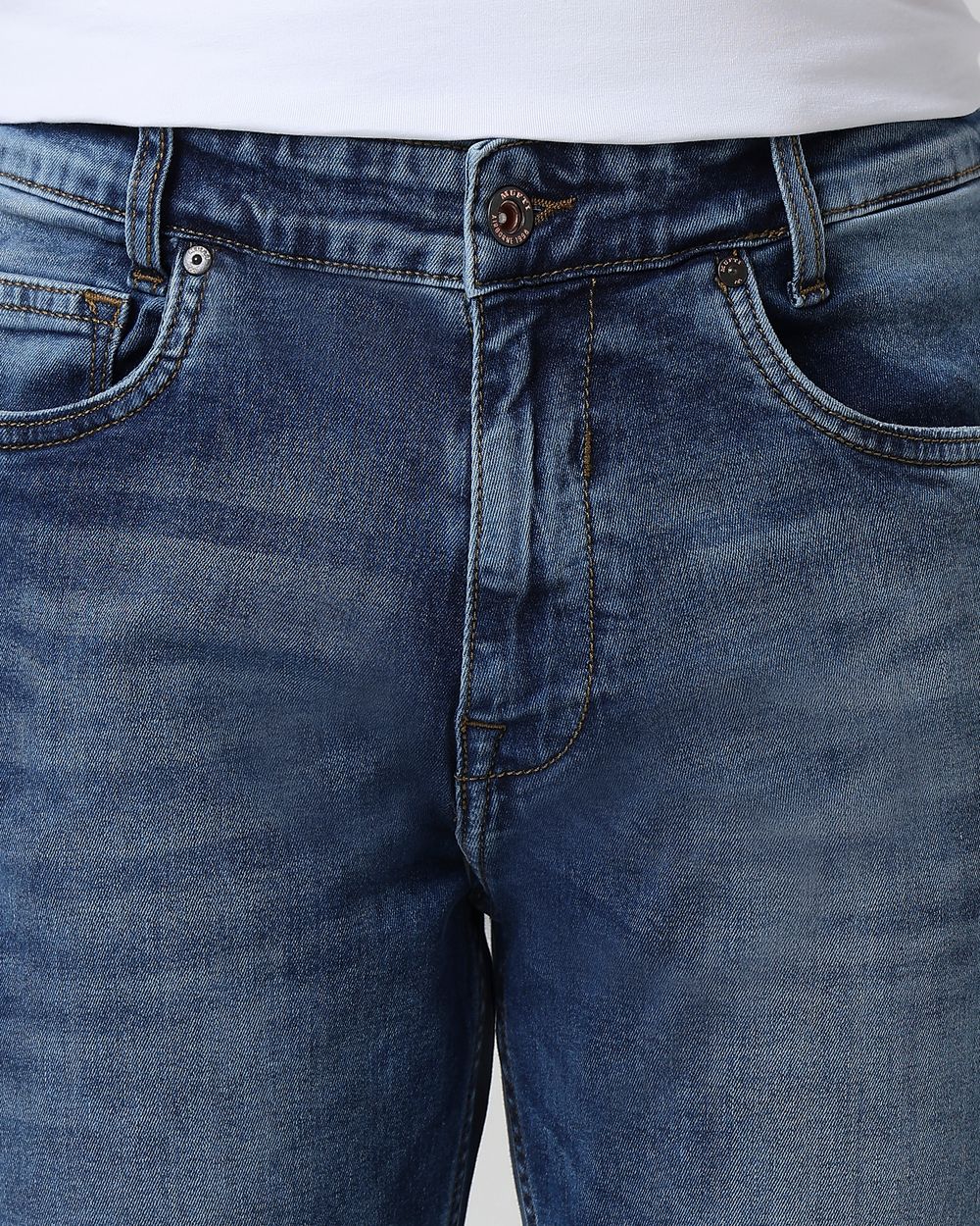 Mid Blue Straight Fit Originals Stretch Jeans