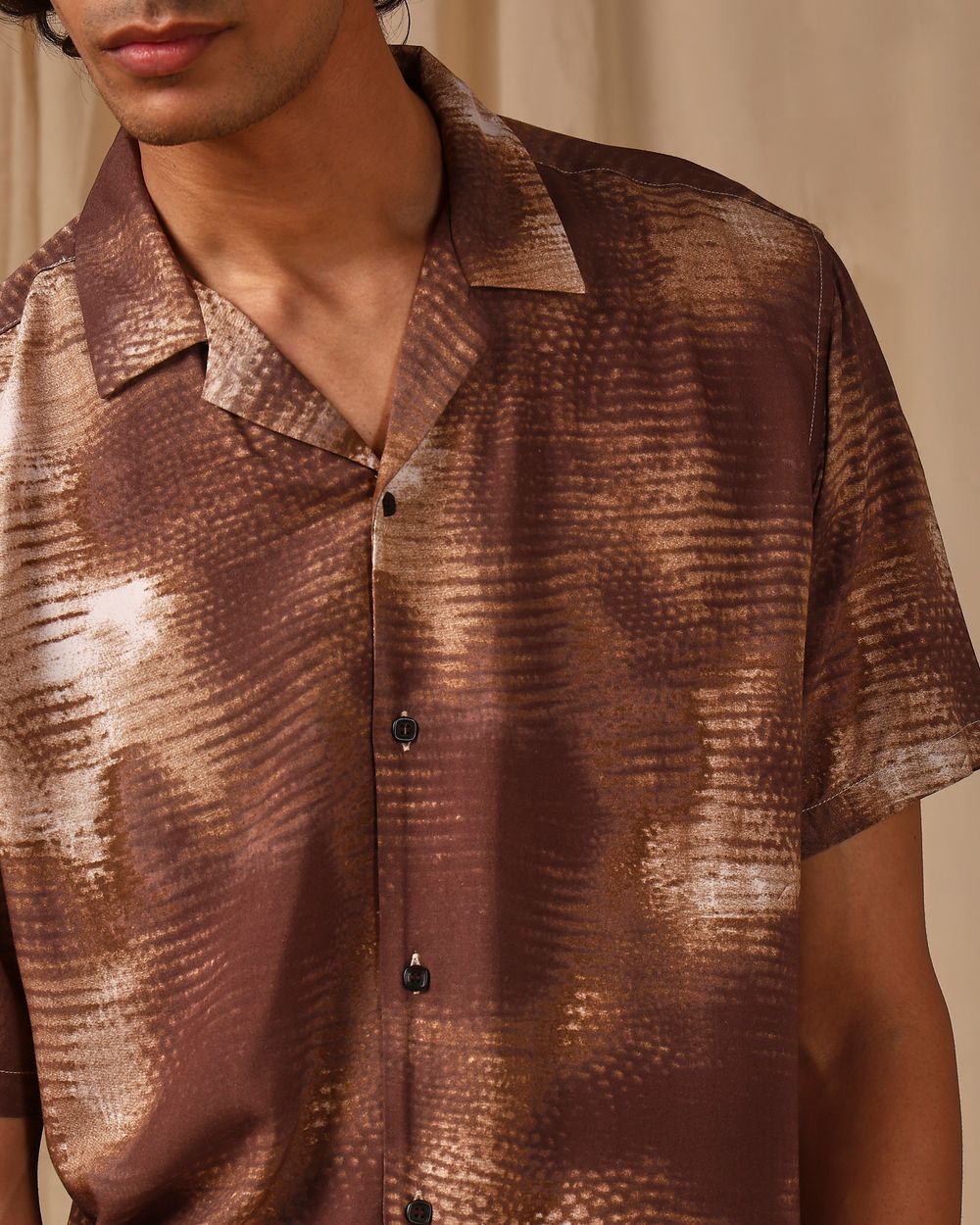 Brown Abstract Print Loose Fit Casual Shirt