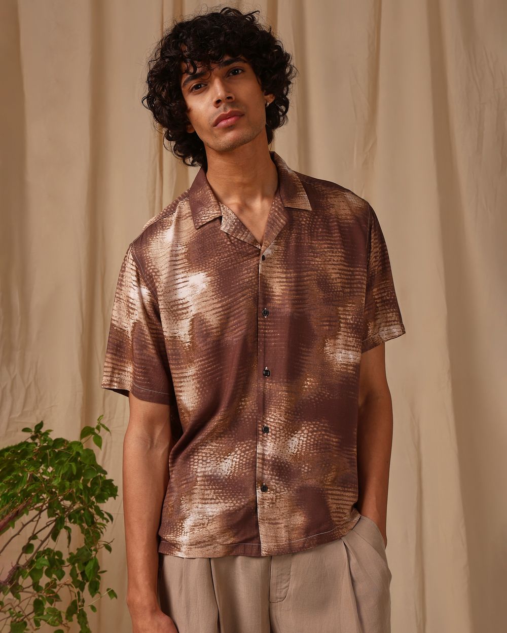 Brown Abstract Print Loose Fit Casual Shirt