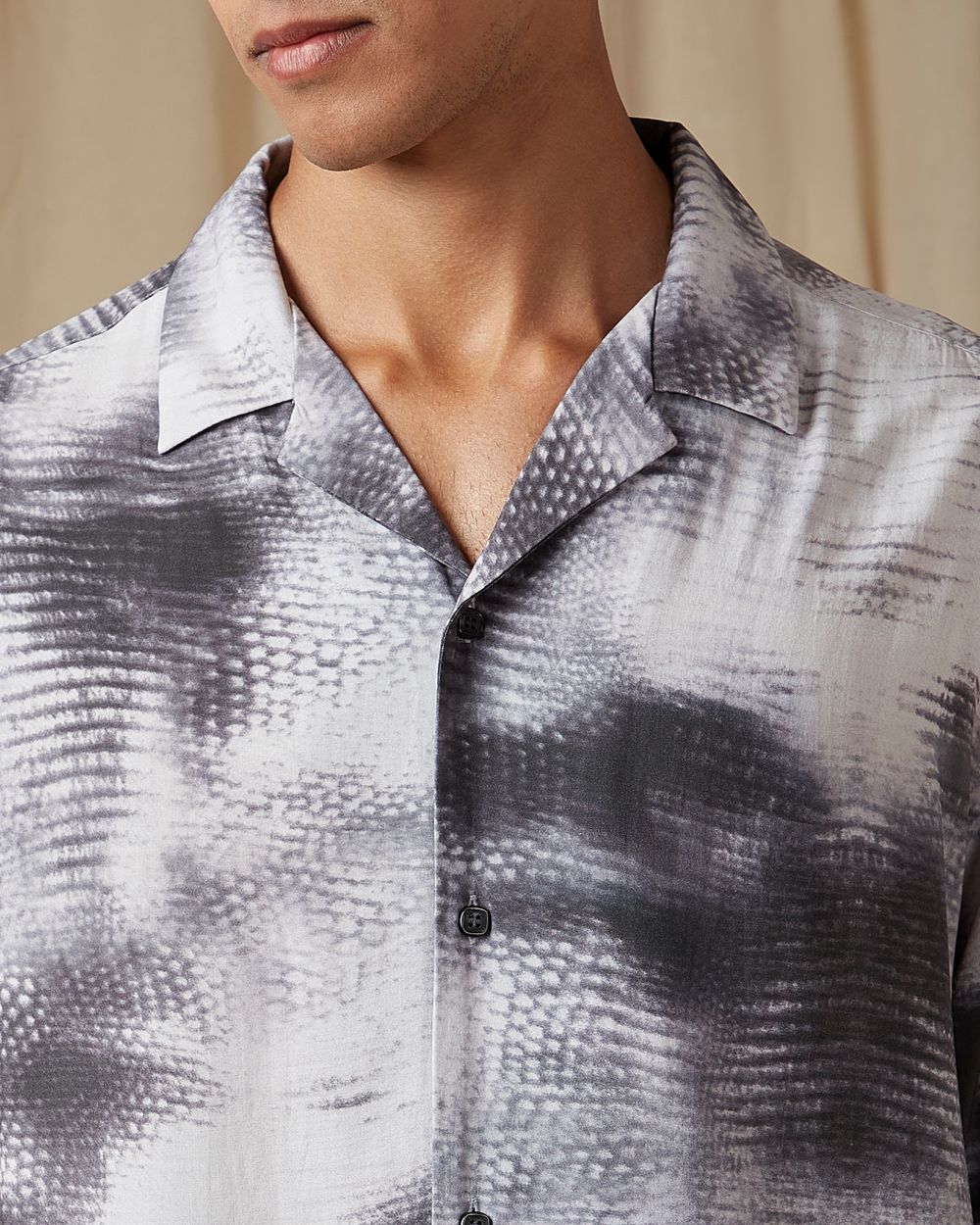 Grey Abstract Print Loose Fit Casual Shirt