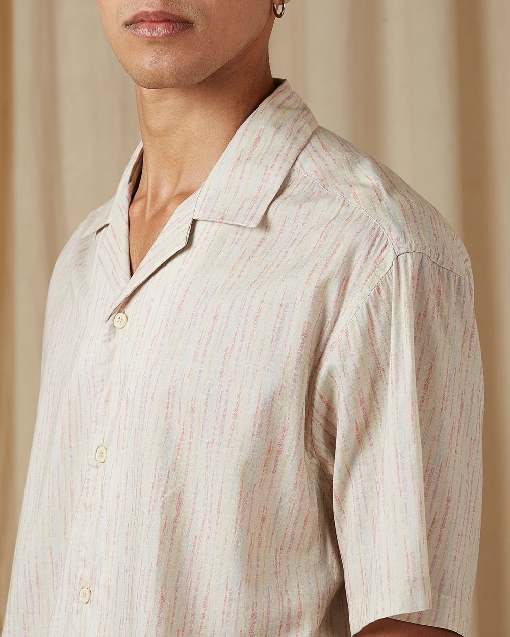 Beige Ikkat Print Loose Fit Casual Shirt