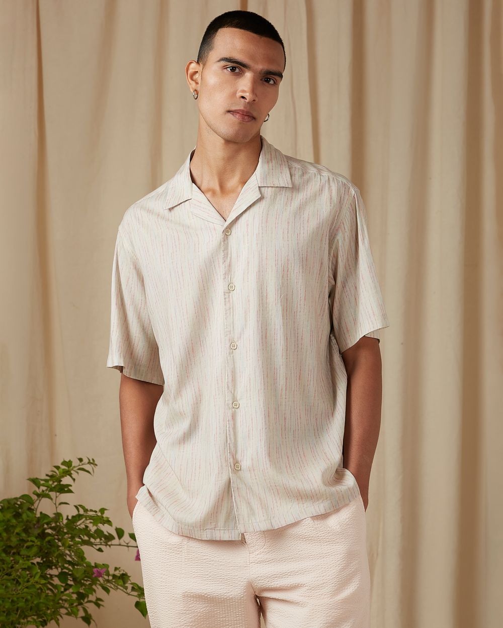 Beige Ikkat Print Loose Fit Casual Shirt