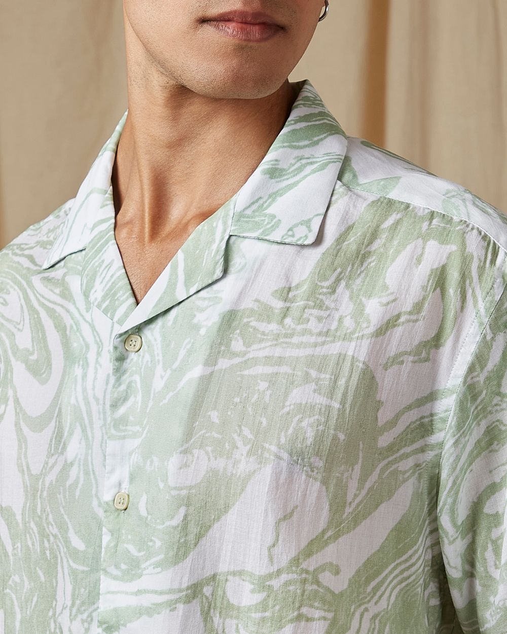 Light Green Marble Print Loose Fit Casual Shirt