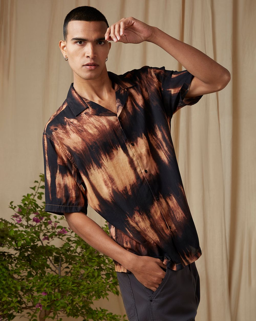 Brown Bleached Loose Fit Casual Shirt