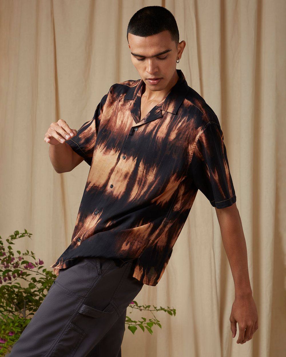 Brown Bleached Loose Fit Casual Shirt