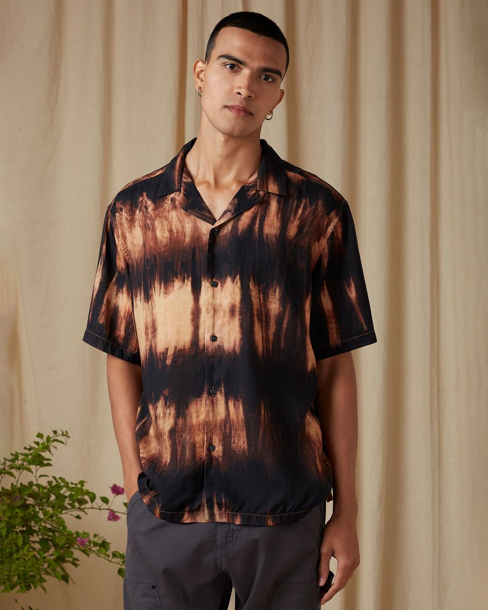 Brown Bleached Loose Fit Casual Shirt