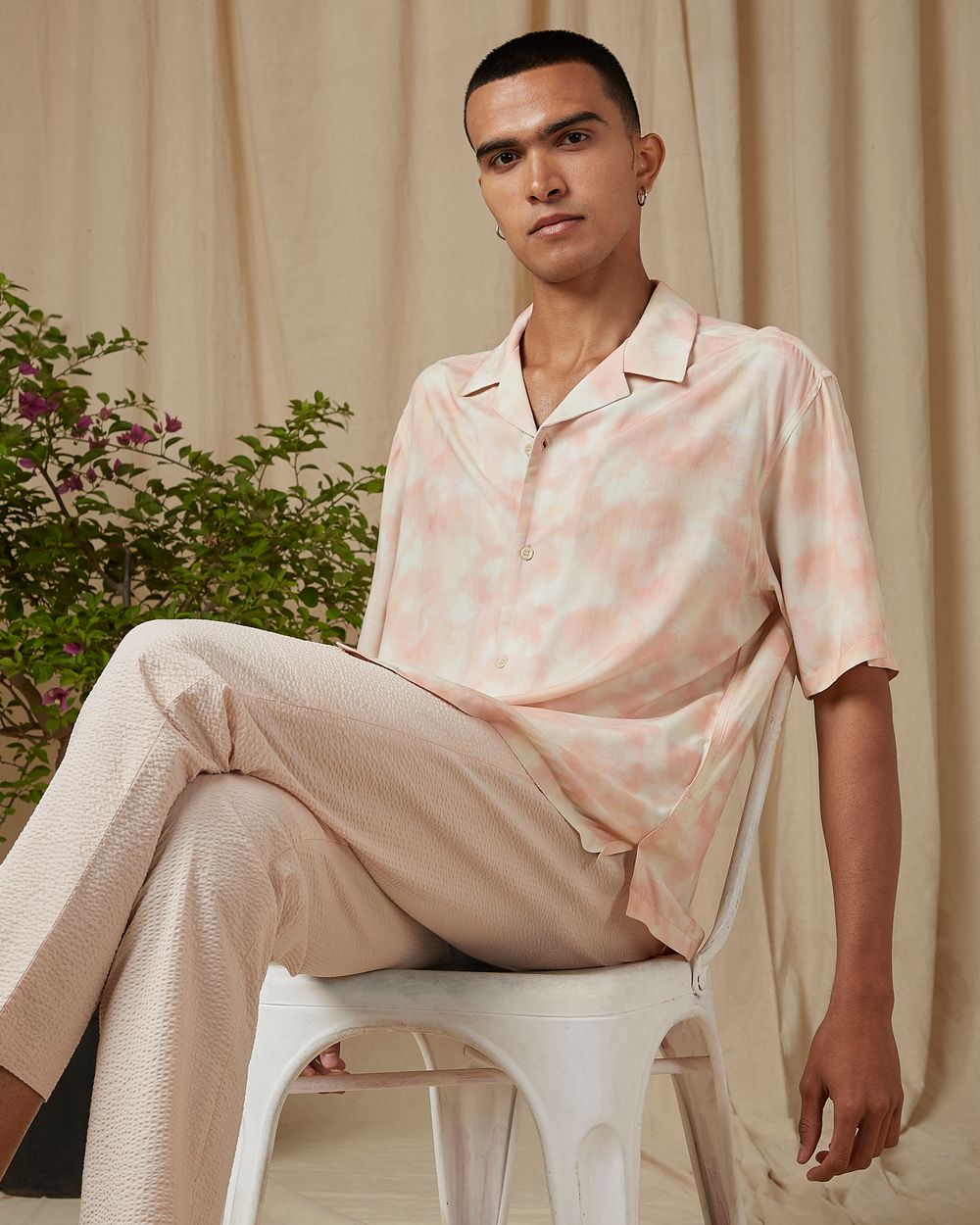 Peach Cloud Print Loose Fit Casual Shirt
