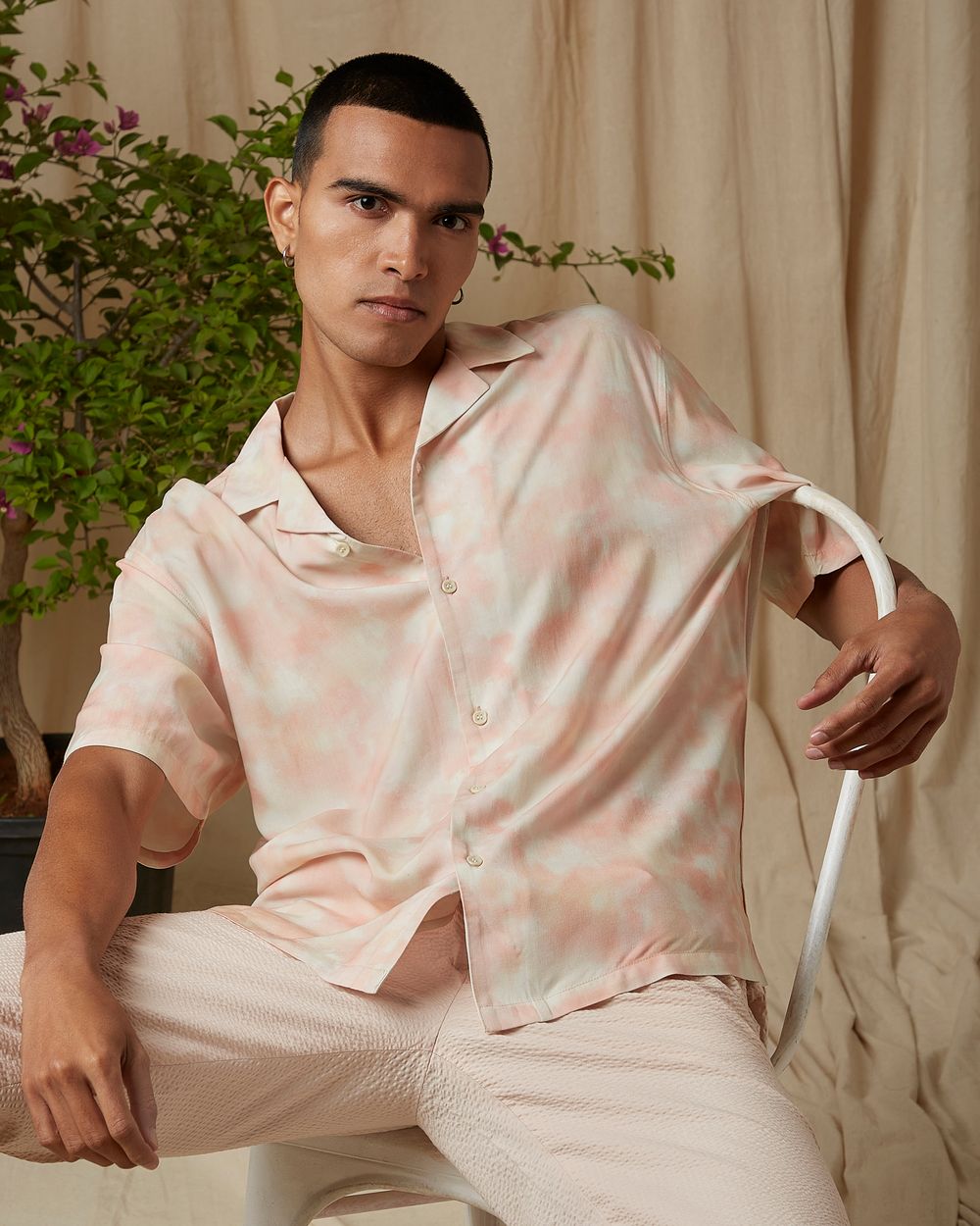 Peach Cloud Print Loose Fit Casual Shirt