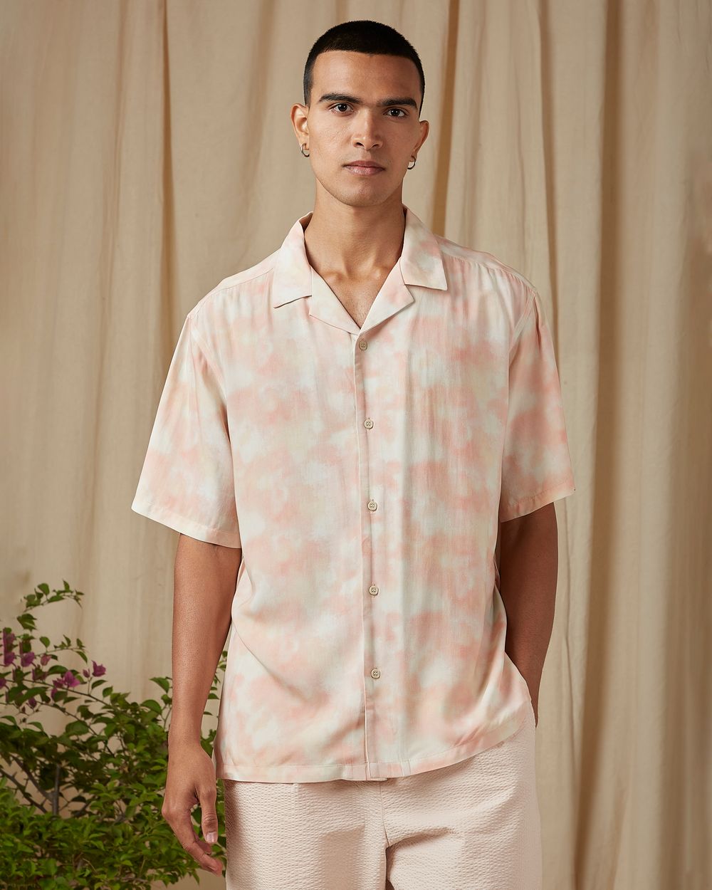 Peach Cloud Print Loose Fit Casual Shirt