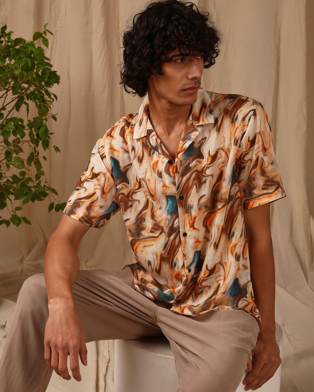 Multi Marble Print Loose Fit Casual Shirt