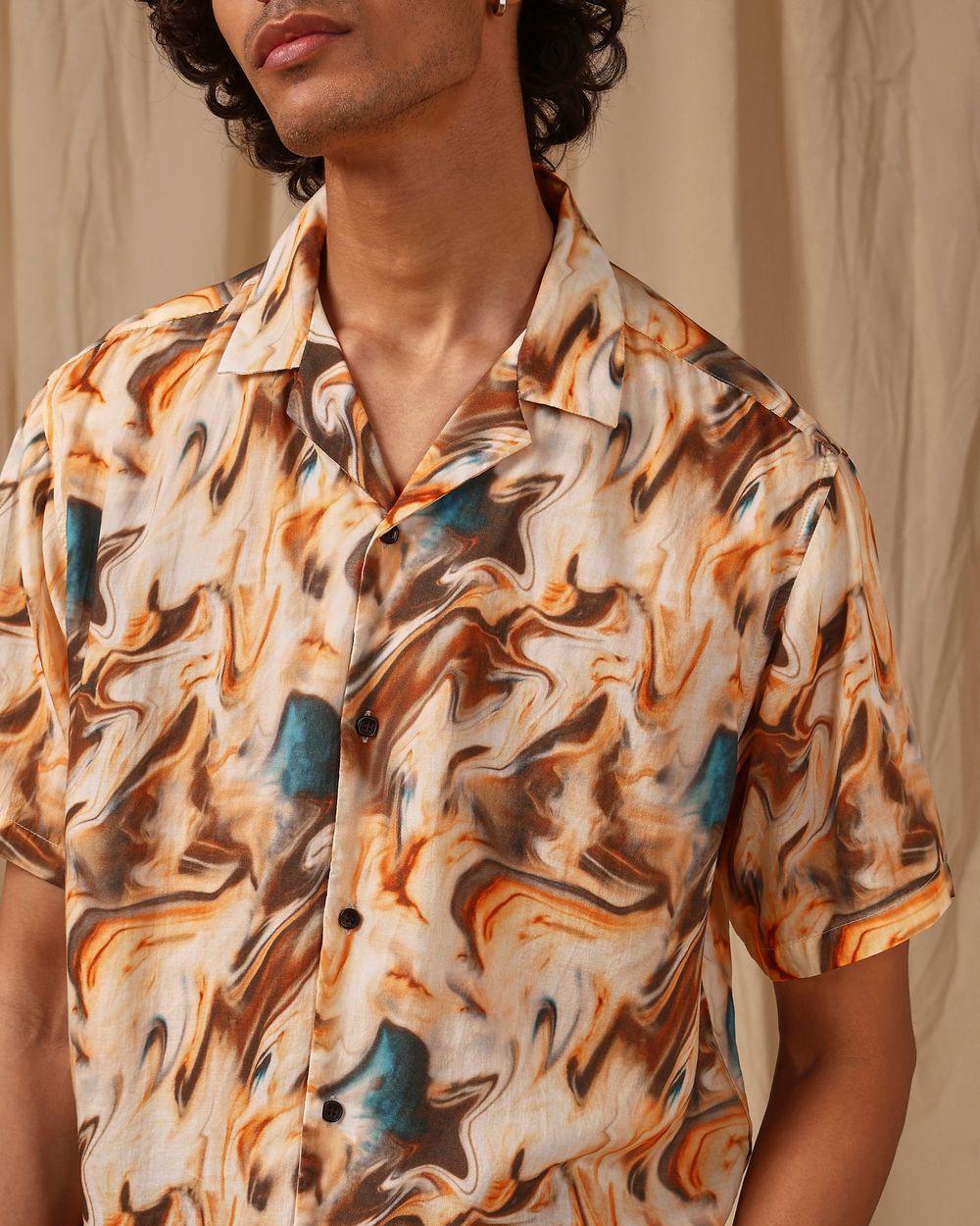 Multi Marble Print Loose Fit Casual Shirt