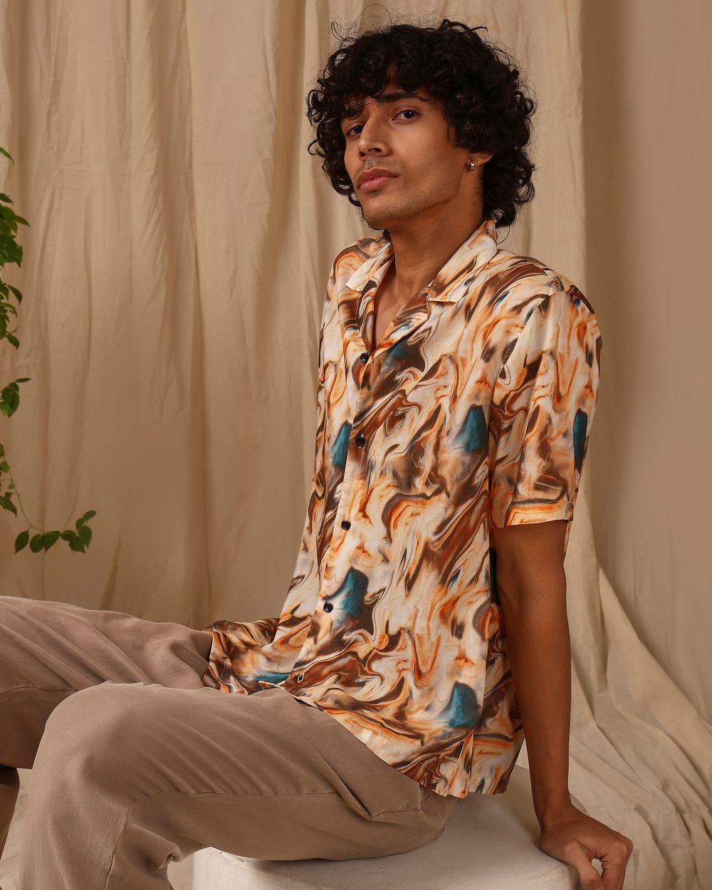 Multi Marble Print Loose Fit Casual Shirt