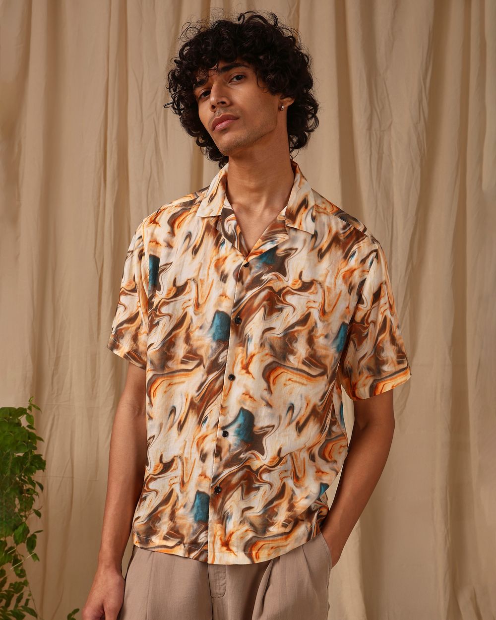 Multi Marble Print Loose Fit Casual Shirt