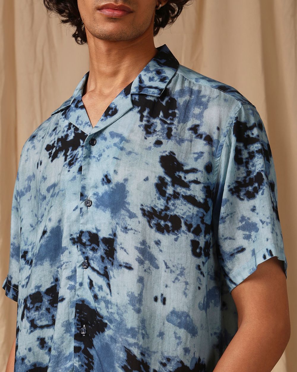 Blue Ink-Blot Print Loose Fit Casual Shirt