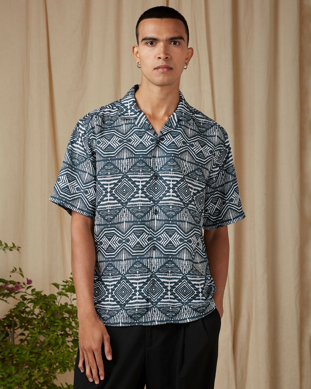 Green Navajo Print Loose Fit Casual Shirt
